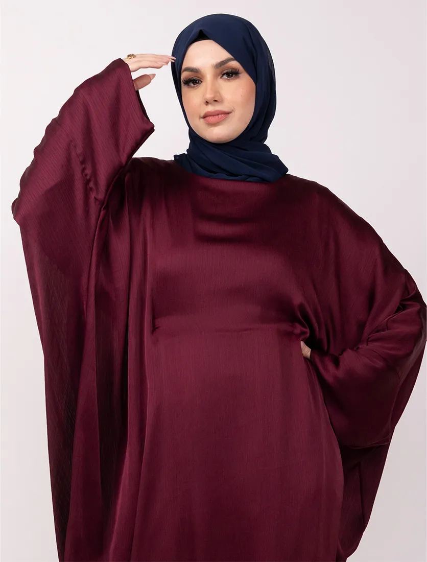 Plum Chiffon Satin Batwing 
